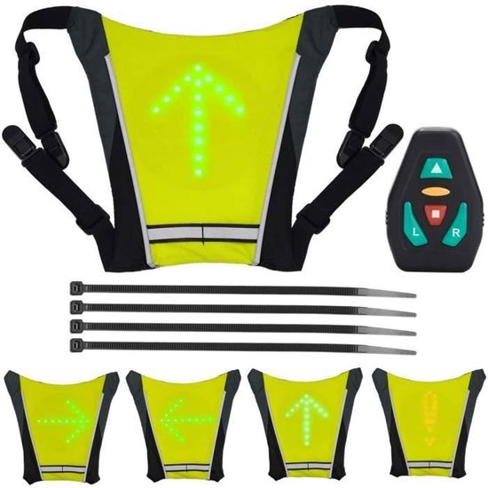 Clignotant à LED Pack de vélo Gilet réfléchissant rechargeable USB Sac à  dos avec indicateur de direction Jaune - Cdiscount