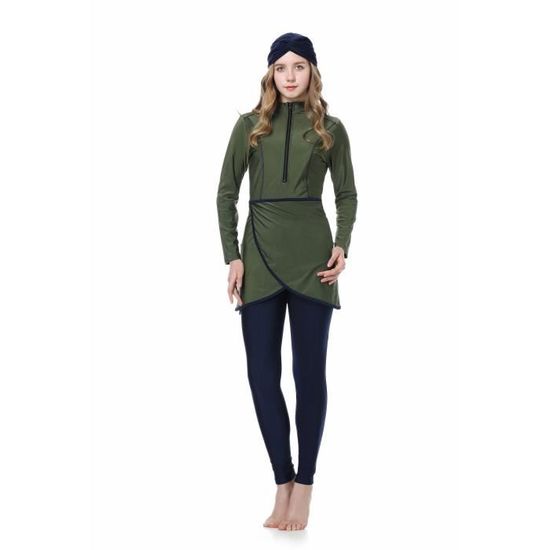Maillot De Bain Muslim Femme Seafanny - Modeste à Fermeture Éclair Devant - UPF 50+ - Hijab Amovible