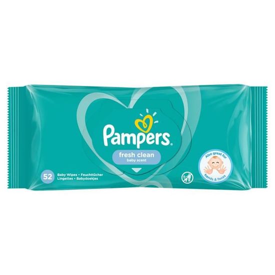 Pampers Fresh Clean Lingettes Humides Lot De 2 - Douces Et Rafraîchissantes Pour Bébé