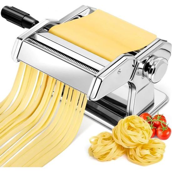 Machine à Pâtes Manuelle En Acier Inox - Laminoir 6 épaisseurs Avec 2 Lames - Pour Spaghetti, Fettuccine, Lasagnes Maison