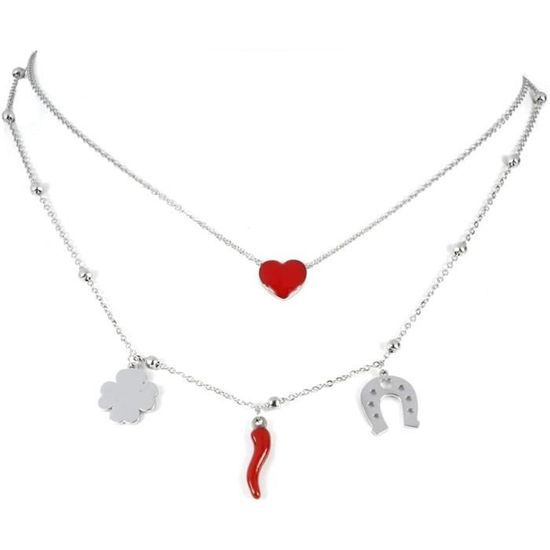 Collier As De Pique/cœur En Acier Inoxydable - Bijou Couple Homme Femme 57 Cm