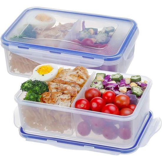 Modixun Lot De 2 Boîtes Bento 3 Compartiments Acier Inox 304 – Boîtes Repas Étanchées Réutilisables, Anti-Fuite, 600 Ml, Idéales Bureau & Pique-Nique