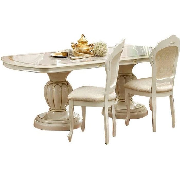 CLAUDIUS LAQUÉ IVOIRE ET DORÉ SÉJOUR SALLE À MANGER BAROQUE : La Table Repas Ovale Allonge