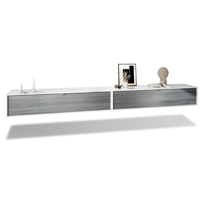 Vladon Ensemble de 2 set meuble TV Lana 140 armoire murale lowboard 140 x 29 x 37 cm en blanc mat façades en Avola-Anthracite