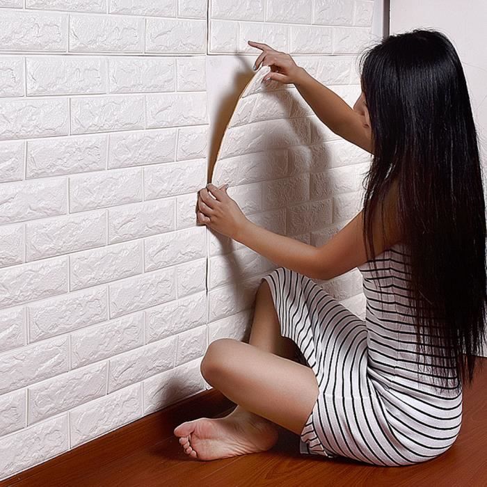 3D Stickers muraux en brique auto-adhésifs panneau autocollant papier peint Décor mural canapé (blanc) - 70x77cm