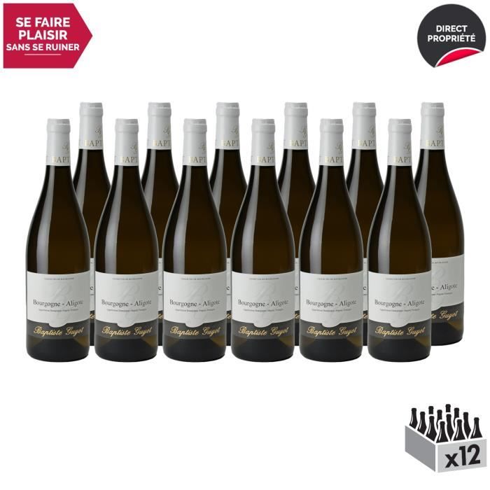 Bourgogne Aligoté Blanc 2018 - Lot de 12x75cl - Domaine Baptiste Guyot - Vin AOC Blanc de Bourgogne - Cépage Aligoté
