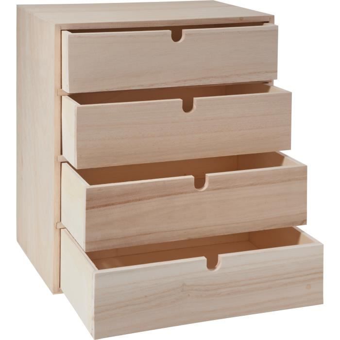 Belle boîte avec 4 tiroirs Boîte à tiroirs VBS, bois brut, H 33,5 cm