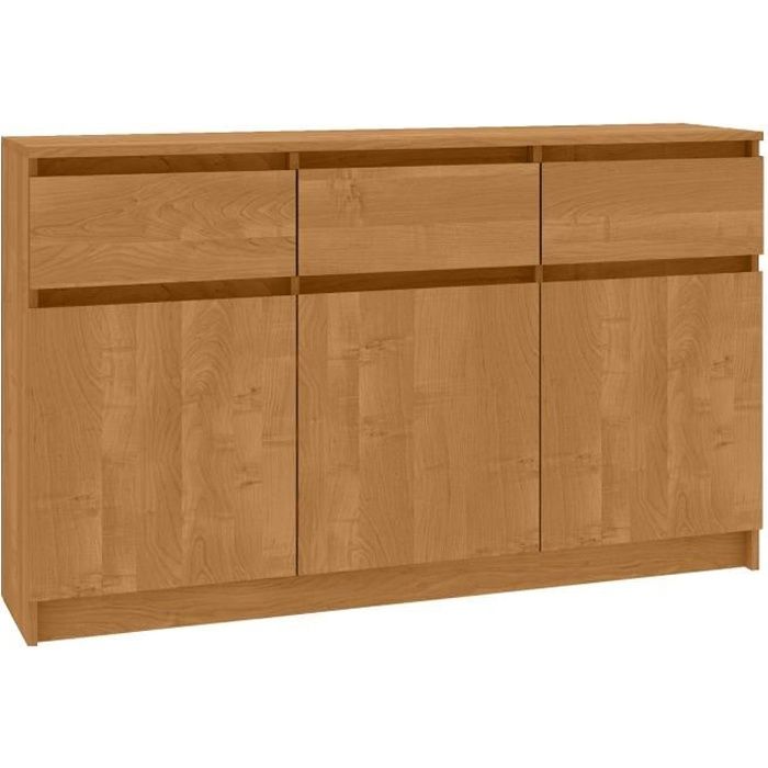 GRACE - Buffet Enfilade moderne salon/séjour 3 tiroirs 3 portes - 138x99x40cm - Commode contemporaine - Meuble de rangement - Aulne