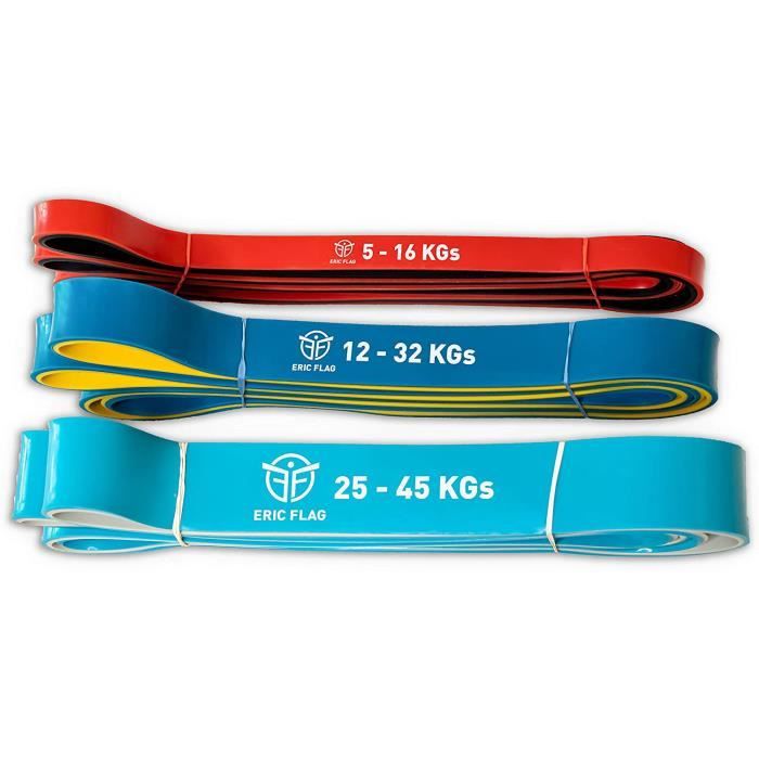 Eric Flag Pack 3 Bandes Élastiques Fitness Musculation pour Sport et Street Workout Bandes de Résistance 3 Forces en Latex Naturel,