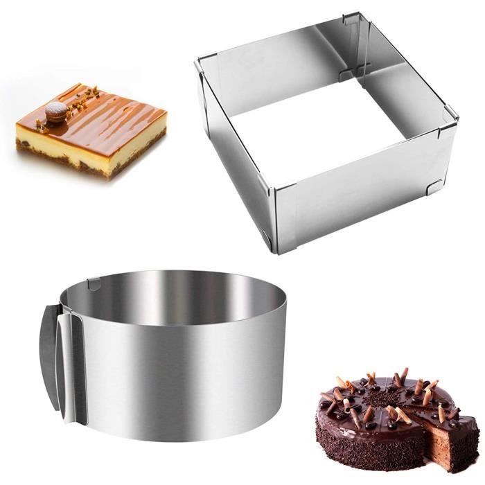 Cercle à Pâtisserie Réglable,2pcs Cadre à gâteau en Acier Inoxydable Rectangulaire + Rond,avec Echelle Ø 16-30cm-6 à 12 inch,pour Fr