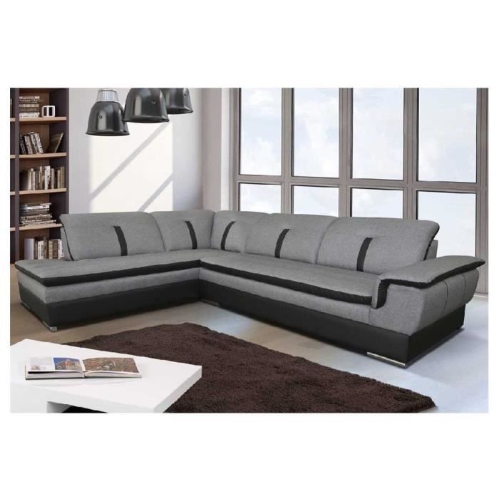 Canapé d'angle convertible Emma - tissu - Angle gauche - gris et noir