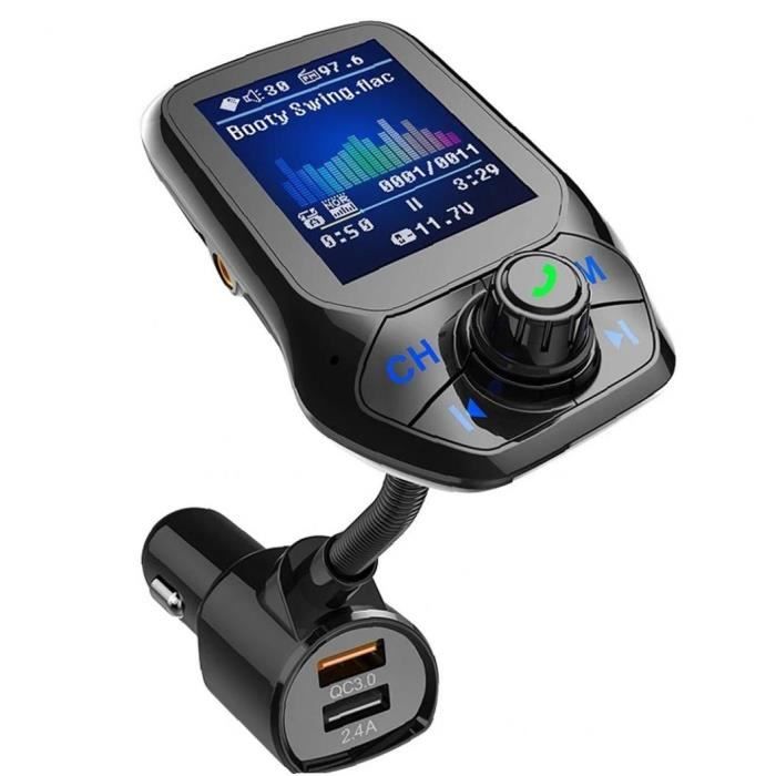 Transmetteur FM Dual-Port USB sans fil Chargeur de voiture QC3.0 1.8inch Affichage Lecteur MP3 noir