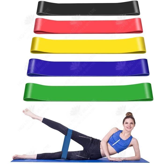 HTBE® Lot de 5 bandes de résistance élastiques en latex équipement d'exercice d'entrainement physique fitness musculation sport gym