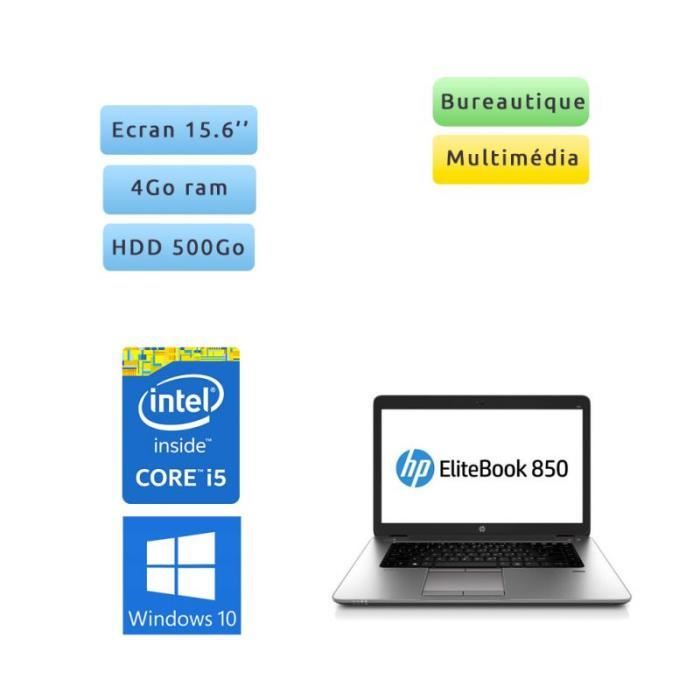 HP EliteBook 850 G1 - Windows 10 - i5 4Go 500Go - 15.6 - Pc Portable Reconditionne