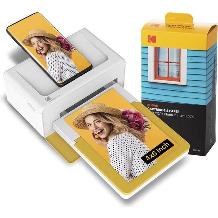 Kodak Dock Plus PD460, Imprimante Photo Portable pour Smartphones, Tirage Photo Instantané 10x15cm, Lot de 90 Papiers Photo