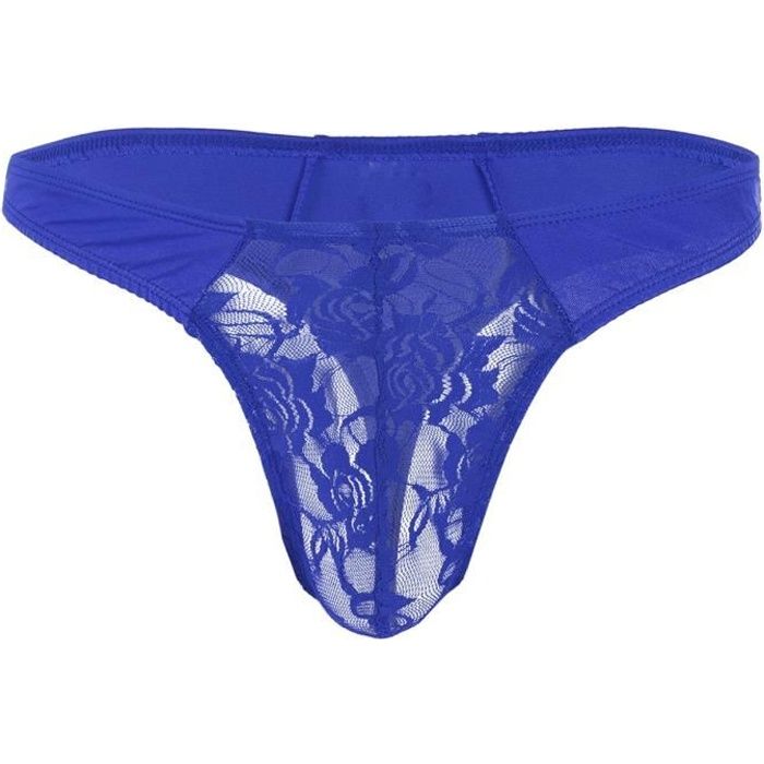 String Homme Sexy Slip en Dentelle Erotique Lingerie Transparent Lace Florale Sous-Vêtement Underwear Bikini Adult Taille Unique