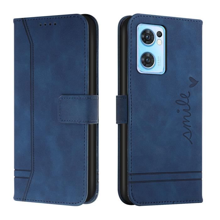 Coque pour Oppo Find X5 Lite Pochette Protection Etui Housse en Cuir PU ,Fermeture Magnétique, Flip Case Motif Amour Bleu