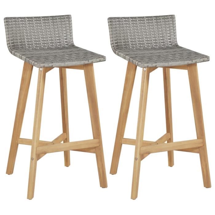 Moderne Chaise de bar 2 pcs Résine tressée Bois d'acacia 40x45x90 cm