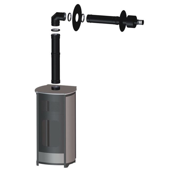Kit Ventouse Universel Ø 80/125 Complet (Sortie Façade) Poêle à Granulés Raccordement Au Dessus