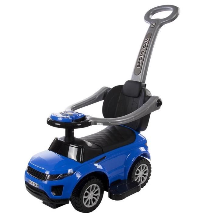 Voiturette interactive avec canne parentale bébé enfant 2ans+ Sport Car - Bleue.