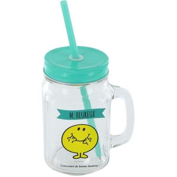Gobelet en verre avec paille Monsieur/Madame Funny Mr Heureux Vert