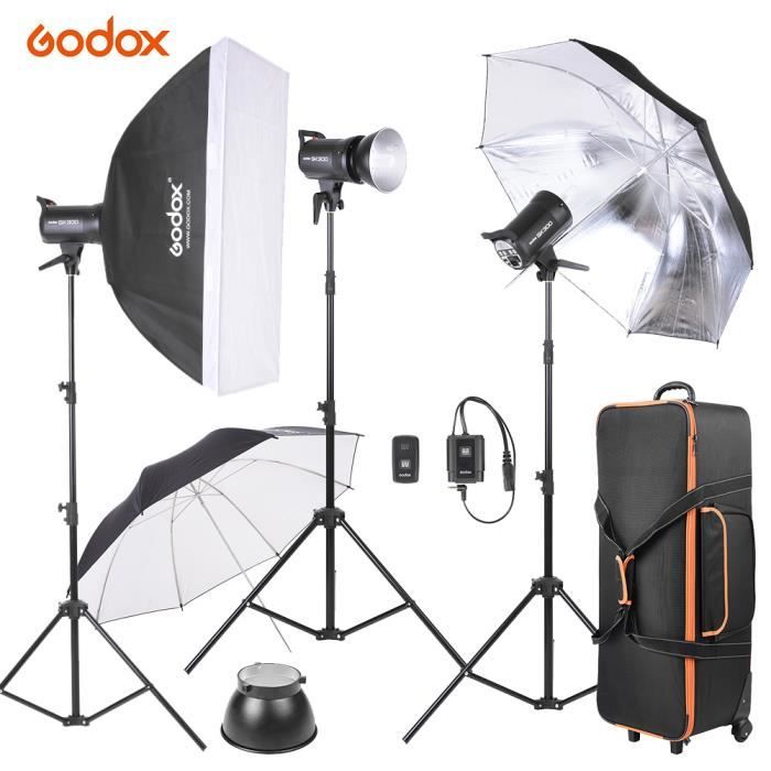 Godox SK300-D Kit 3*300ws Flash Studio Photo+Support/Softbox/Réflecteur Parapluie/Doux Parapluie/Déclencheur Flash/Lamp Shade