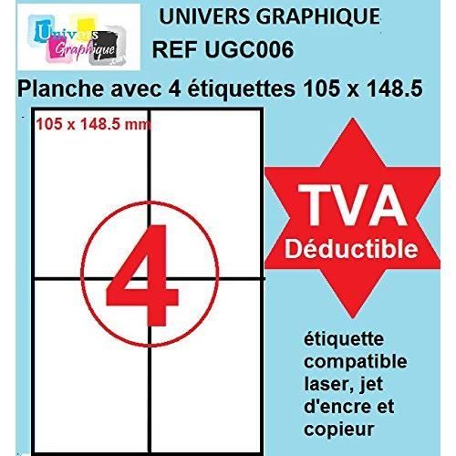 400 étiquettes 105 x 148.5 mm - 100 feuilles - planches feuille autocollante de 4 étiquettes