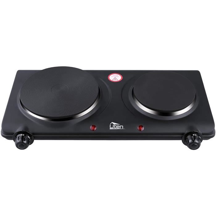 Uten Plaque électrique 2 feu,1000W Portable Plaque de Cuisson Chauffante Double Acier inoxydable
