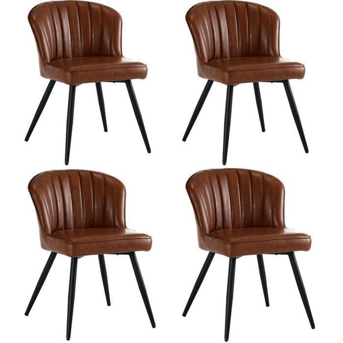 Wahson Chaise de Salle à Manger Lot de 4 Chaise Salle à Manger Chaise de Cuisine avec Pieds Métal pour Restaurant Cuir PU Marron