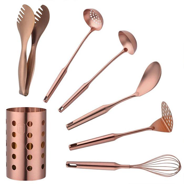 Set De 6 Ustensiles De Cuisine En Inox - Cuillère, écumoire, Louche, Tourneur... Pour Cuisiner Comme Un Pro