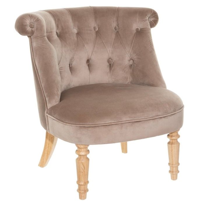 Fauteuil en velours coloris taupe et bois coloris naturel - Longueur 68 x Profondeur 66 x Hauteur 72 cm