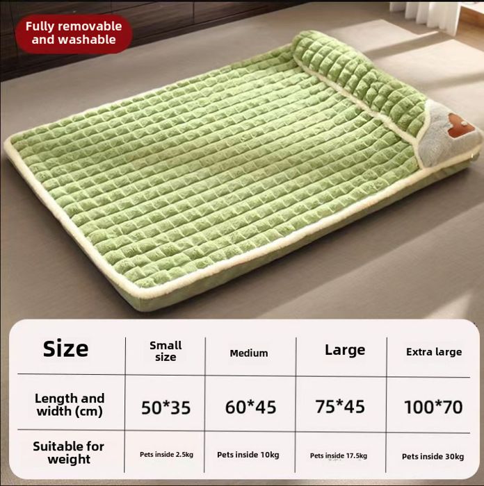 Matelas pour chien taille XL déhoussable en vert pour chiens moyens et grands quatre saisons