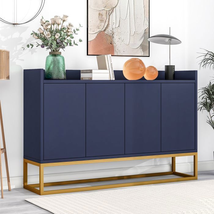 Buffet - 4 portes - étagère réglable - grand espace de rangement - bleu marine