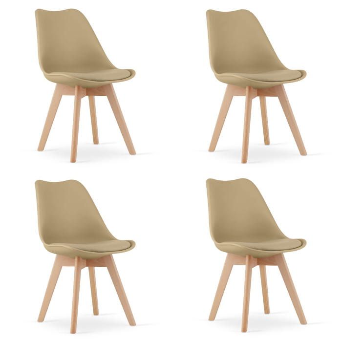 Lot de 4 chaises de Salle à Manger MARK - Design Élégant et Confort Optimal coloris beige foncé pieds en bois massif