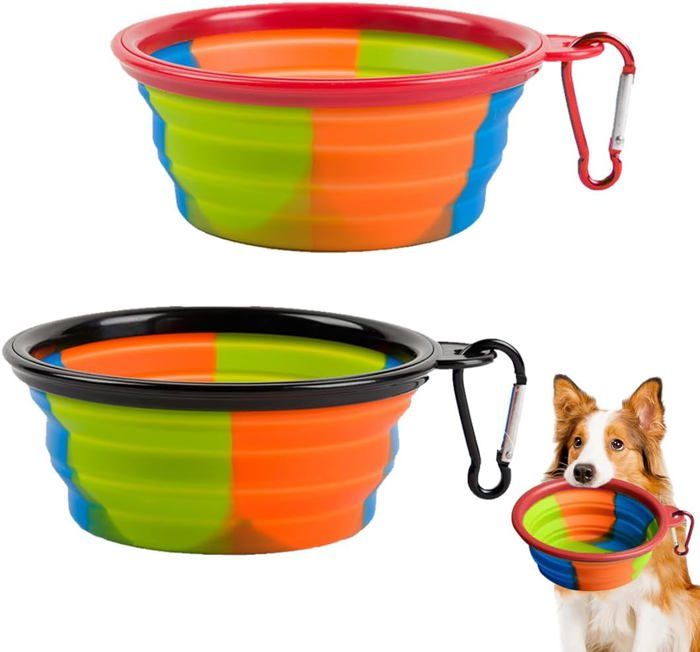 2 Pièces gamelle Chien Pliable Bols pour Chiens Gamelles de Voyage Intégré Pliable Bol sans Rebord en Plastiquepour la Randonnée