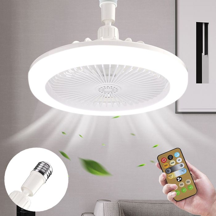 Luminaire Ventilateur Plafonnier de Plafond avec Télécommande Dimmable E27 Lustre Silencieux - Weiß Ø25cm - pour Chambre Salon - Serbasic