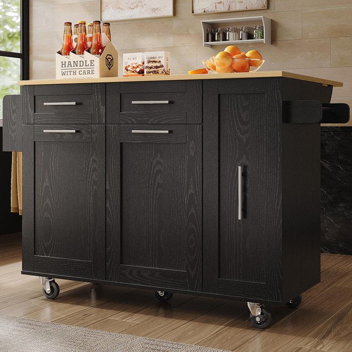 Ilot Central de cuisine moderne Desserte de Cuisine Armoire de cuisine chariot de service avec étagères à snacks Noir Ilot Central de cuisine moderne Desserte de Cuisine Armoire de cuisine chariot de service avec étagères à snacks Noir