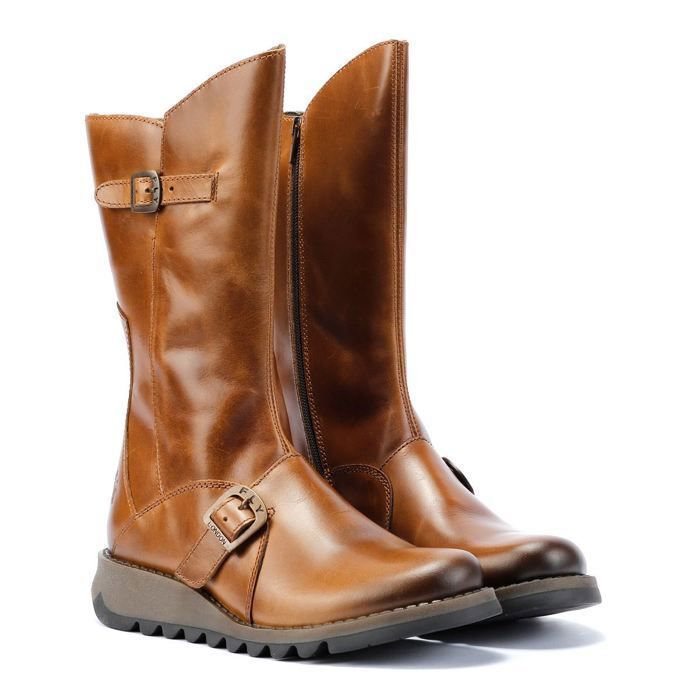 Bottes Fly London Mes Cuir Marron Mi-mollet Zip