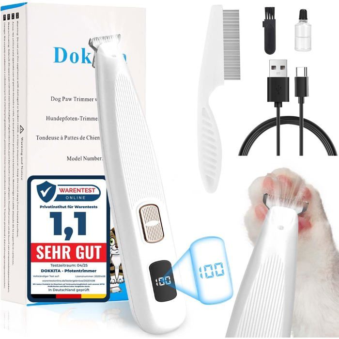 Meilleurs prix pour Tondeuse Patte Chien Entre CoussinetsTondeuse pour Chien Chat de Faible Bruit avec Lumière LEDRechargeable par USB-CBlanc