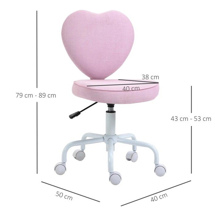 Chaise de travail Fauteuil dordinateur Assise réglable en hauteur mignon en forme de cœur Rembourrage rose Tissu en lin 40 x 50 x