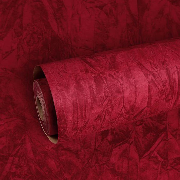 Papier Peint en Velours Rouge Papier Adhesif Floqu Meuble Rouleau Adhesif coratif Rouge pour 44 5 x 200 cm Rouge