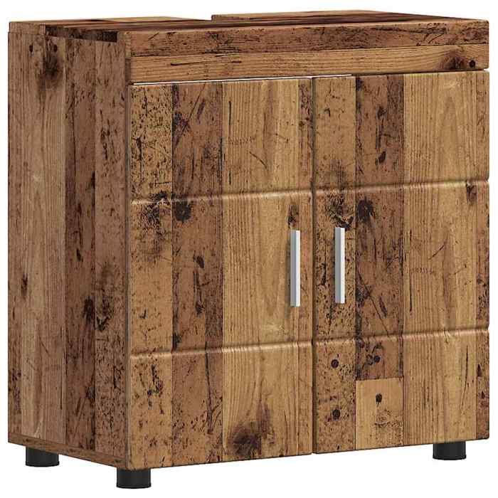 BONNIE®Armoire de lavabo - SUIKUN - Meuble pour Vasque à Poser de salle de bain Bois ancien 60x34x63 cm FR293510