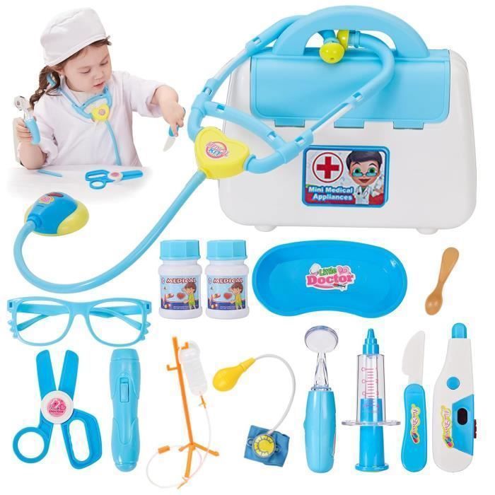 Set de jeu « Docteur » pour filles et garçons kit médical avec stéthoscope et costume pour Noël ou un anniversaire bleu