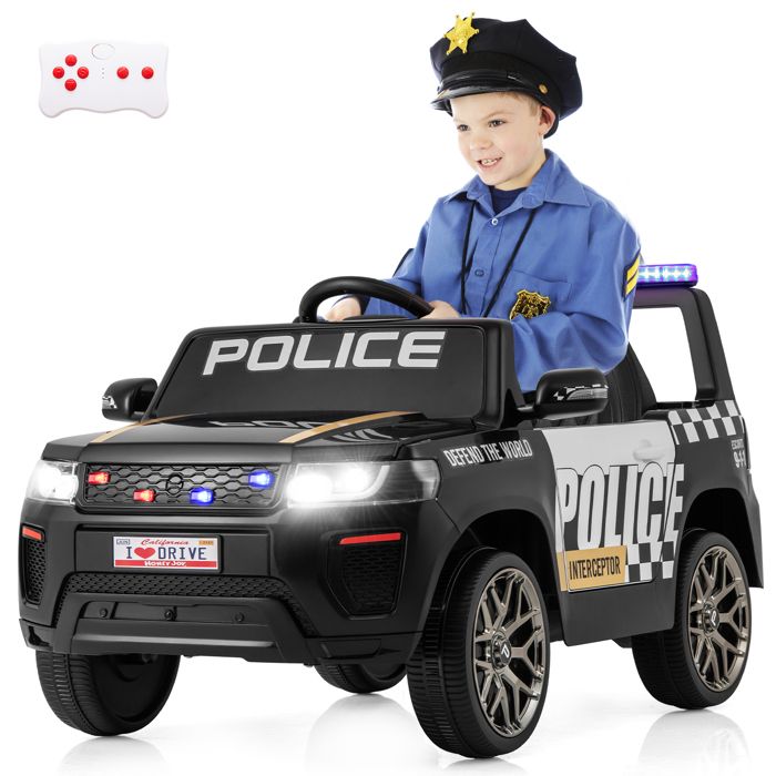 DREAMADE Voiture de Police Electrique pour Enfants Jouet à Batterie 12 V avec Télécommande Lumières Clignotantes pour 3 à 8 Ans