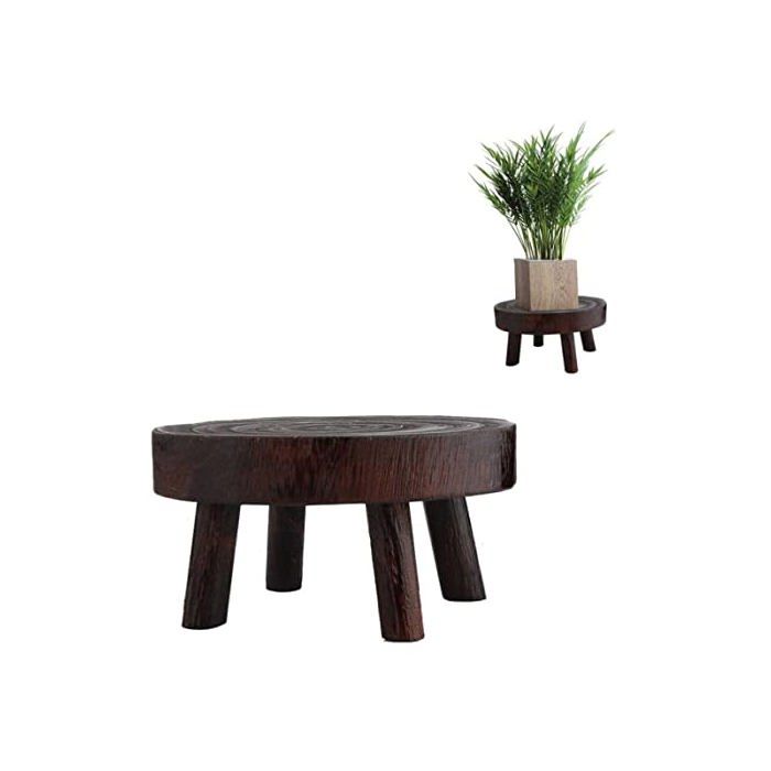 Mini tabouret rond décoratif en bois tabouret de jardinage sur pied en bois support pour plantes dintérieur 14 x 9 cm