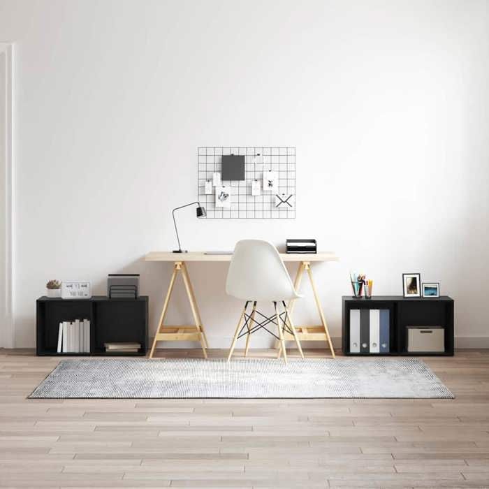 Lot de 2 - Meuble TV épuré - Noir - 72 x 35 x 36.5 cm - Bois dingénierie - finition soignée