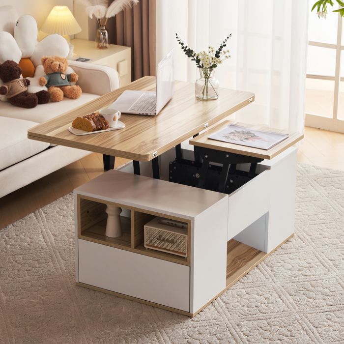 Table basse relevable 100 x 51 x 47cm plateau dépliable en 2 tables Table dappoint moderne Table de Salon avec 2 tiroirs Table basse relevable 100 x 51 x 47cm plateau dépliable en 2 tables Table dappoint moderne Table de Salon avec 2 tiroirs