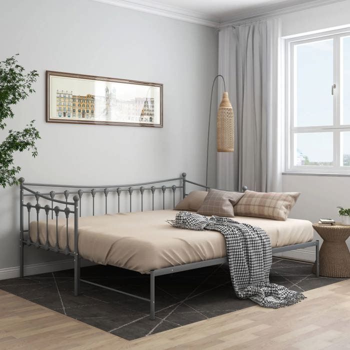 Lit banquette 90x200cm - 195•DEALS - Cadre de cana Cadre de canapé-lit extensible sans matelas gris métal 90x200cm ABHT 5985377