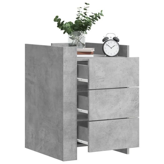 Table de chevet en bois dingénierie - VIDAXL - Gris béton - 45x50x65 cm - 3 tiroirs - Charge max 50 kg