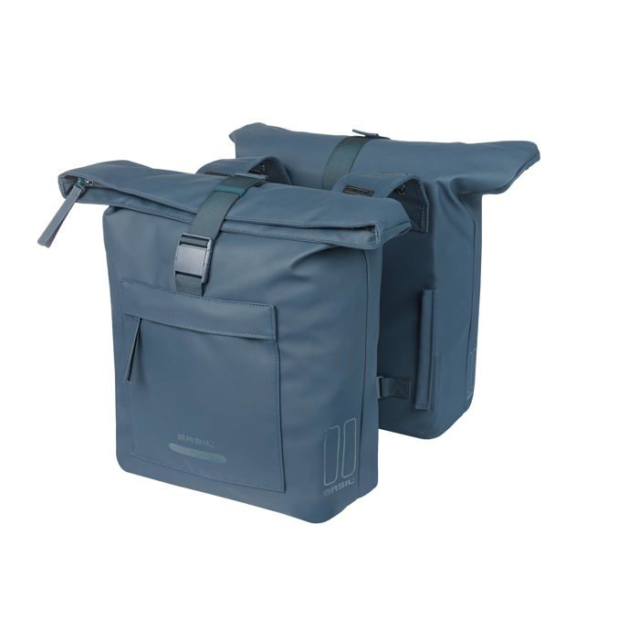 Sacoche de vélo double étanche - Basil B.V. - 41 l - Réfléchissante - Matériau recyclé - Bleu - Système de clic MIK
